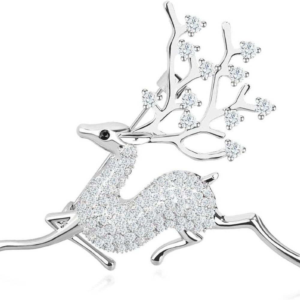 CZ Sika Deer Brooches for Women, Christmas Animals Brooch Pin Paved by Cubic Zir